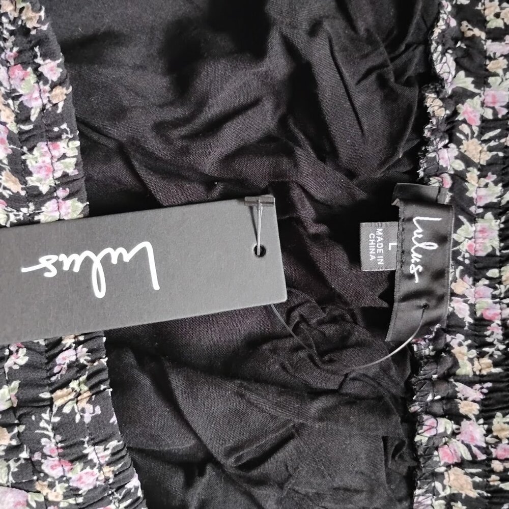 Lulus Women's Subtle Sweetness Black Floral Print Tiered Long-Slit Maxi Skirt L - Picture 5 of 6